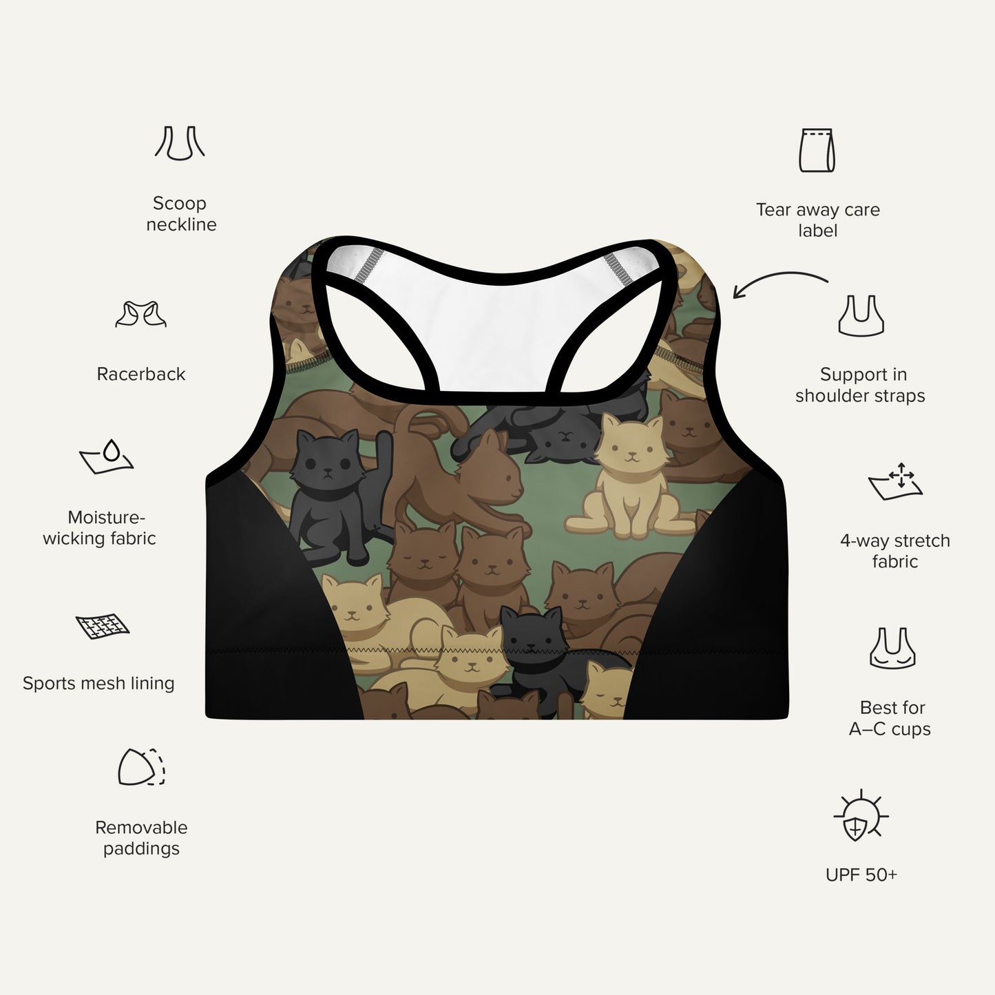 Woodland Camo Cat Sport Padded Sports Bra
