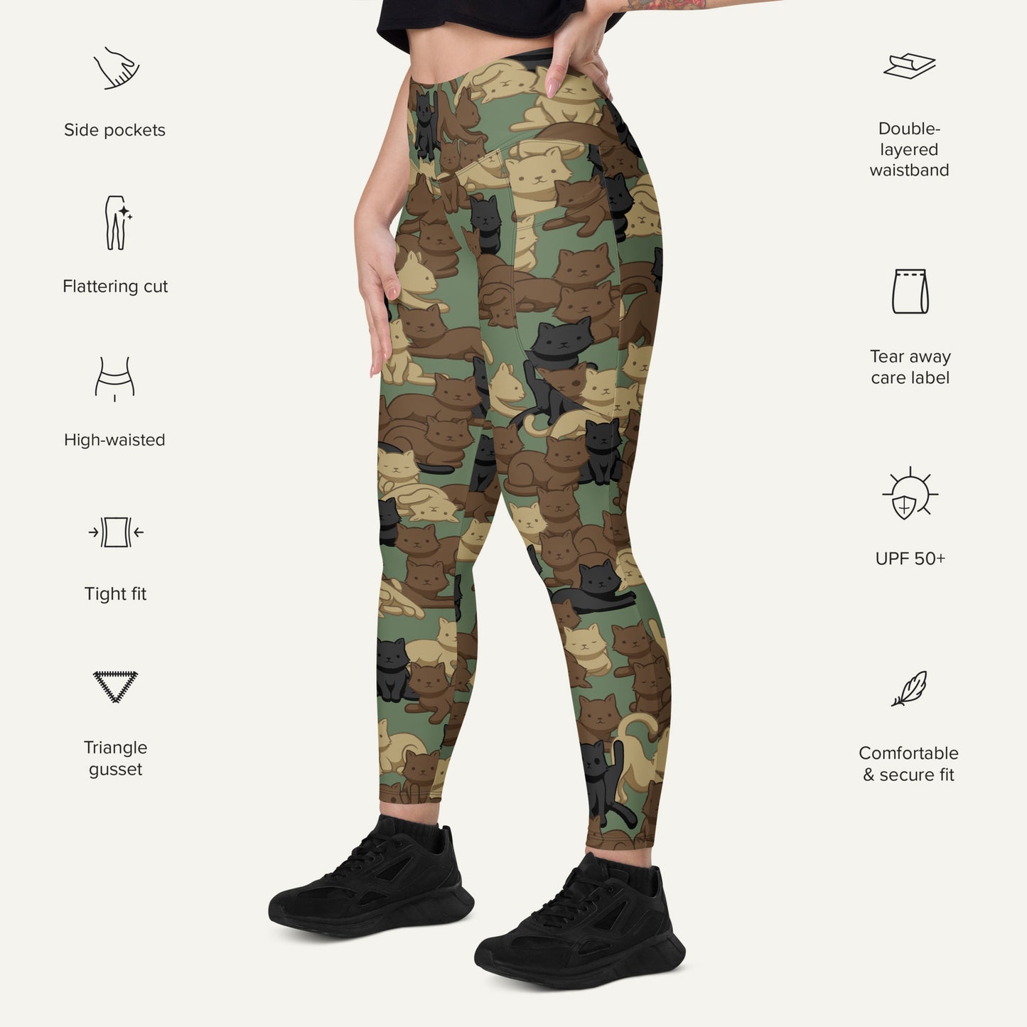 Woodland Camo Cat Pocket Leggings