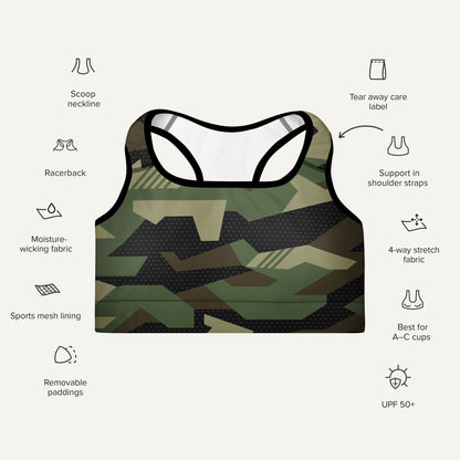 Woodland Geometric Camo Padded Sports Bra