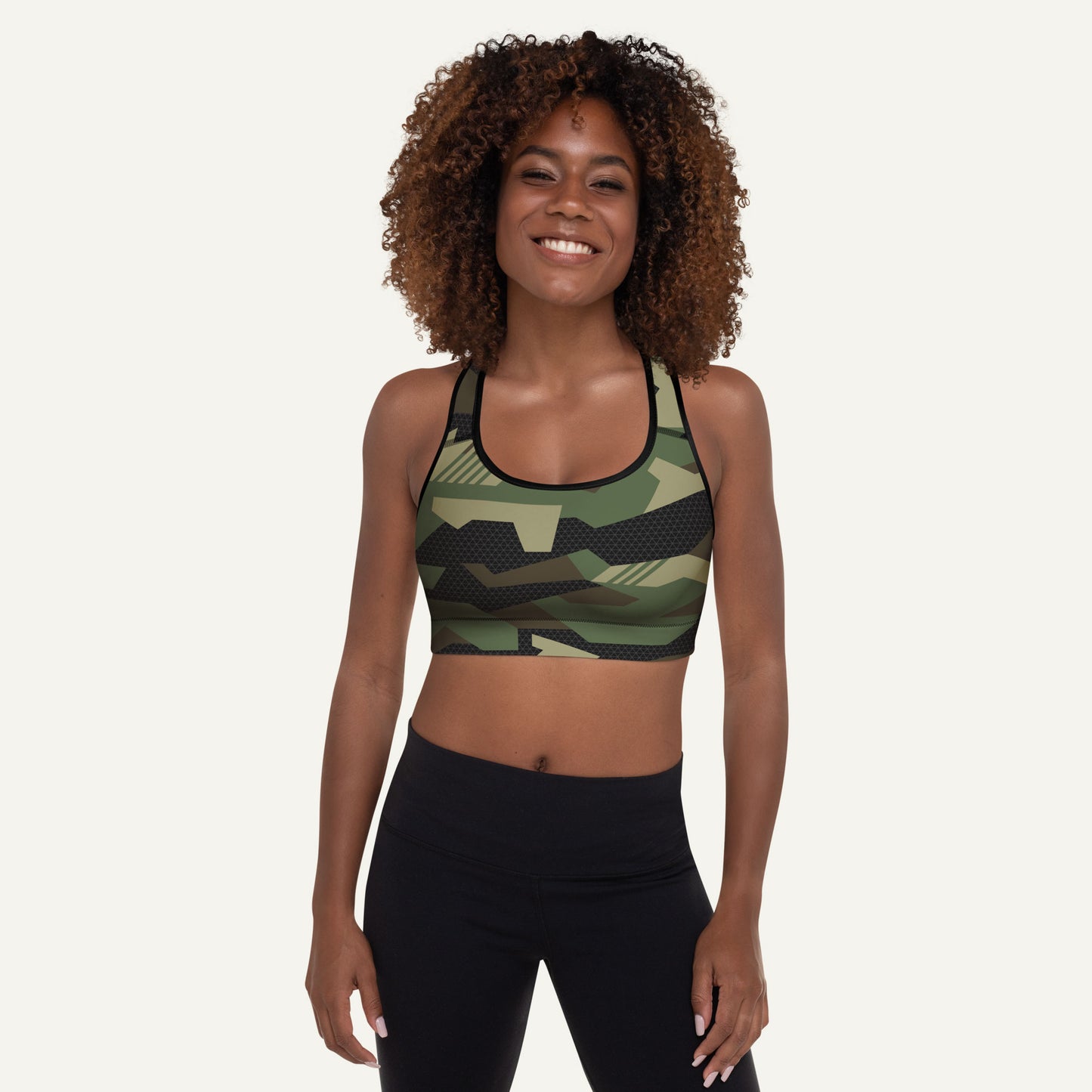 Woodland Geometric Camo Padded Sports Bra