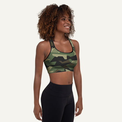 Woodland Geometric Camo Padded Sports Bra