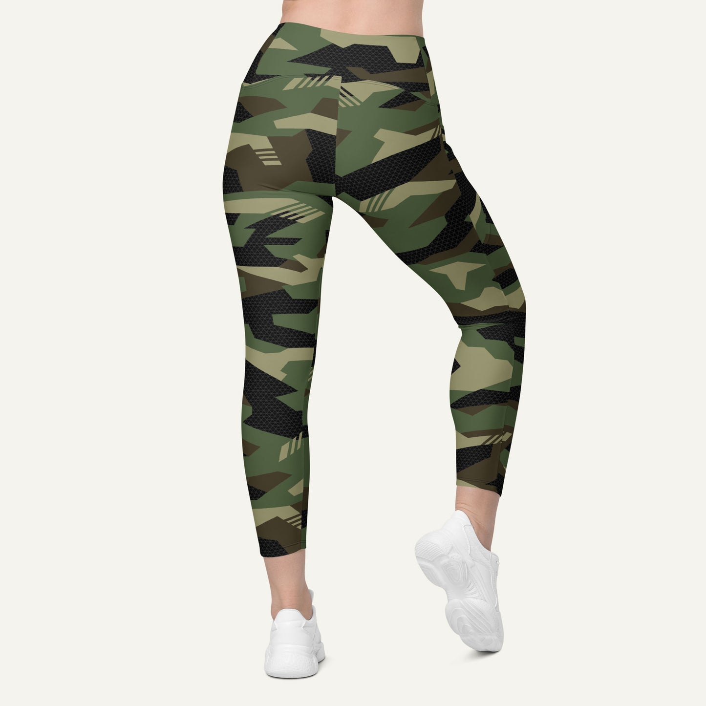 Woodland Geometric Camo Crossover Pocket Leggings
