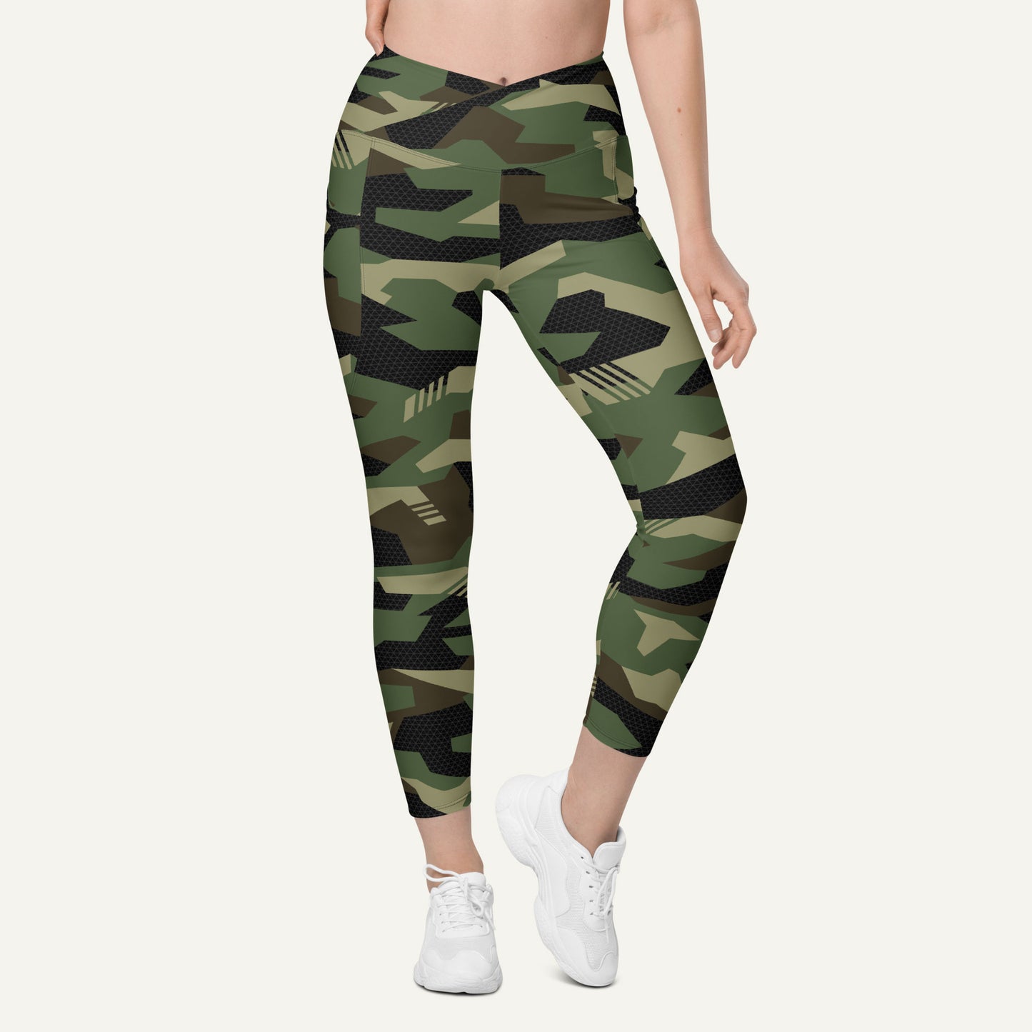 Woodland Geometric Camo Crossover Pocket Leggings