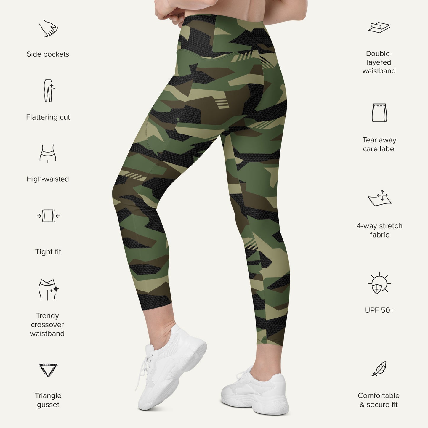 Woodland Geometric Camo Crossover Pocket Leggings