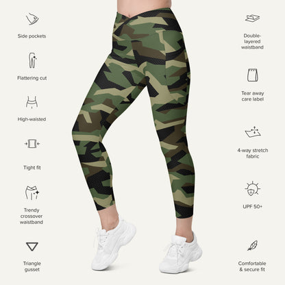 Woodland Geometric Camo Crossover Pocket Leggings - Ministry of Sweat