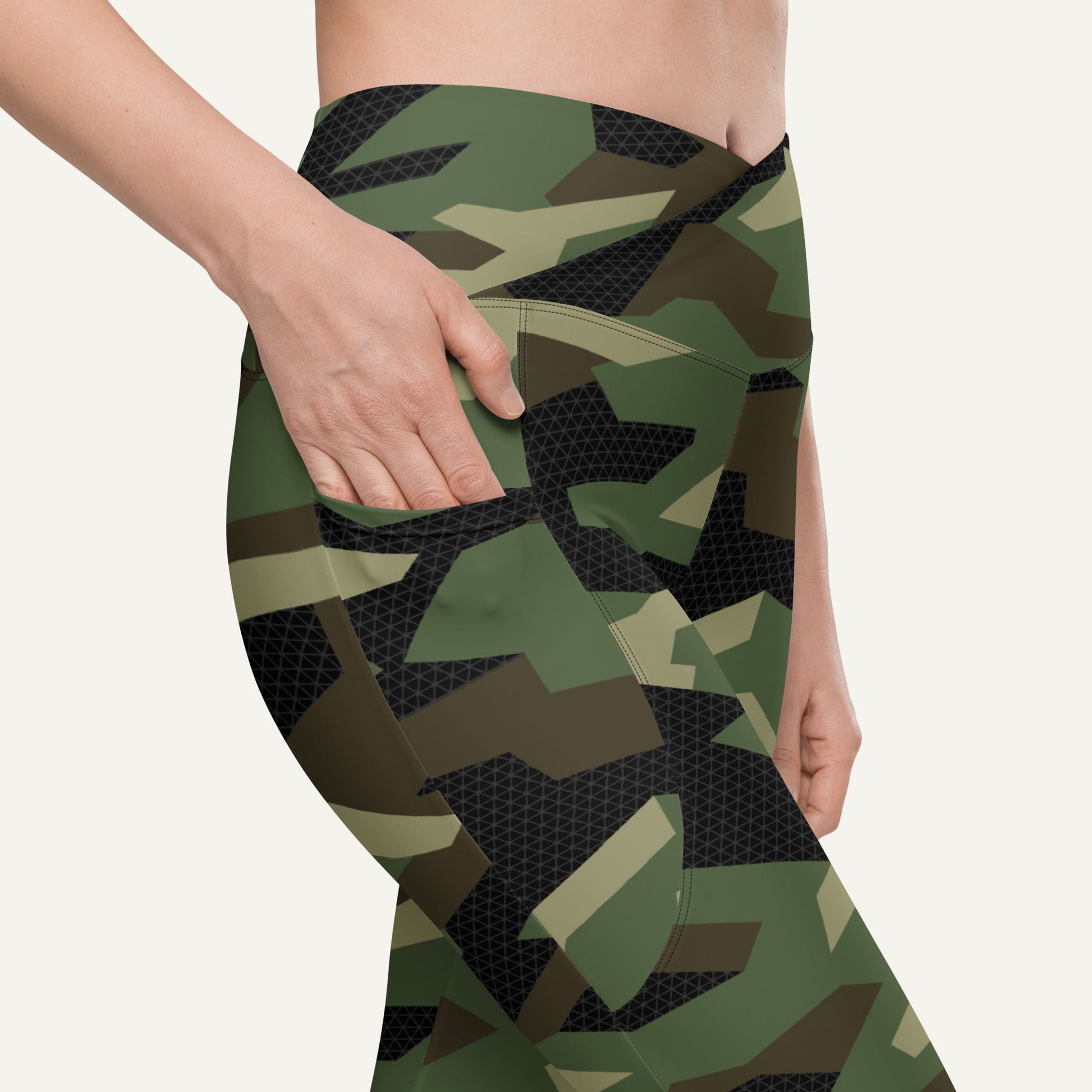 Woodland Geometric Camo Crossover Pocket Leggings - Ministry of Sweat