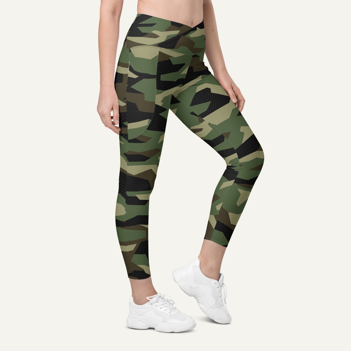 Woodland Geometric Camo Crossover Pocket Leggings - Ministry of Sweat