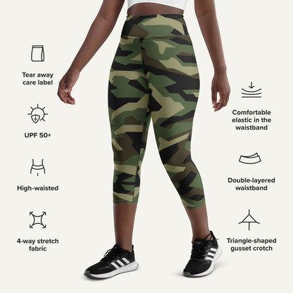 Woodland Geometric Camo High-Waisted Capri Leggings - Ministry of Sweat