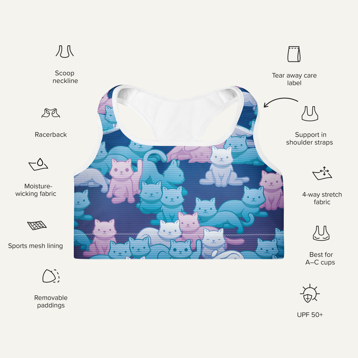 Y2K Camo Cats Padded Sports Bra