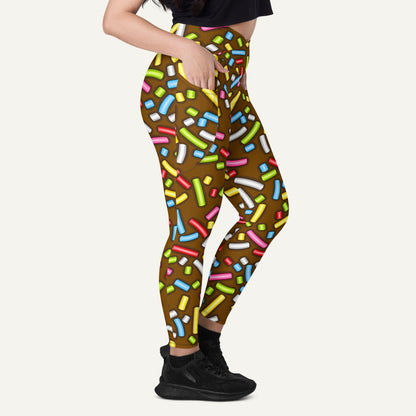 Chocolate Donut Sprinkles High-Waisted Crossover Leggings With Pockets