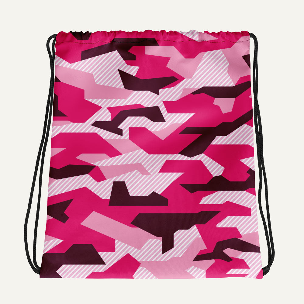 Geometric Camouflage Drawstring Bag — Pink