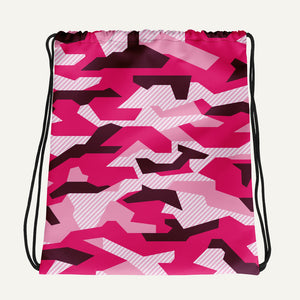 Geometric Camouflage Drawstring Bag — Pink