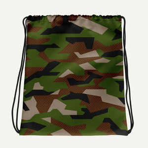 Geometric Camouflage Drawstring Bag — Woodland