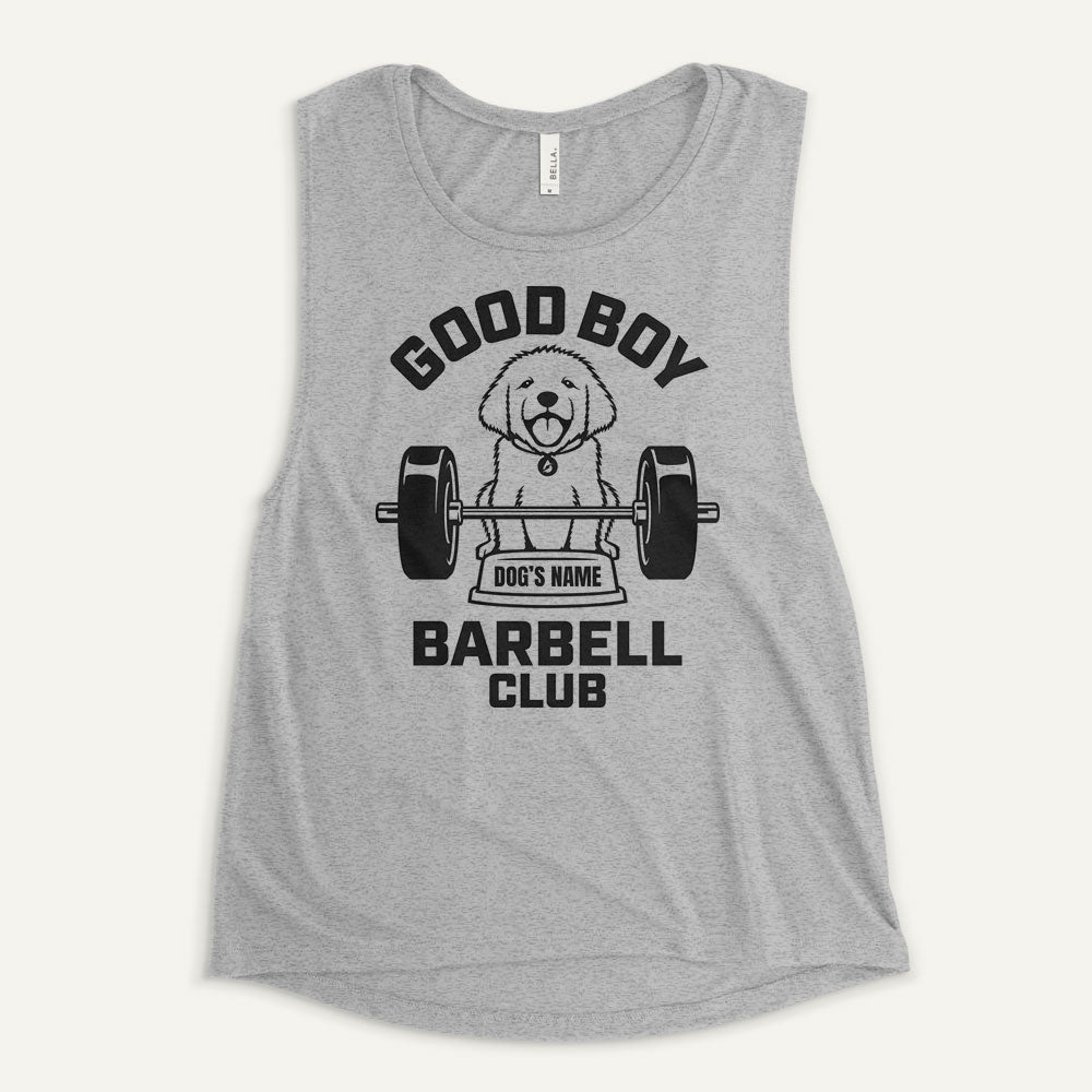 Good Boy Barbell Club Personalized Women’s Muscle Tank — Golden Retriever
