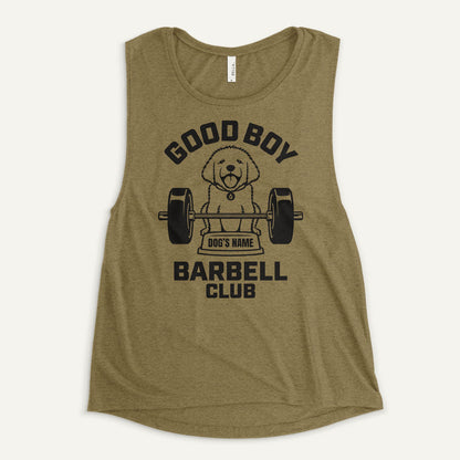 Good Boy Barbell Club Personalized Women’s Muscle Tank — Golden Retriever