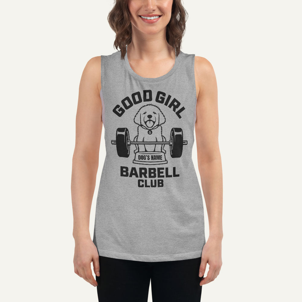 Good Girl Barbell Club Personalized Women’s Muscle Tank — Golden Retriever