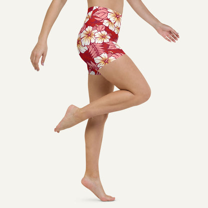 Hawaiian Aloha Red High-Waisted Shorts
