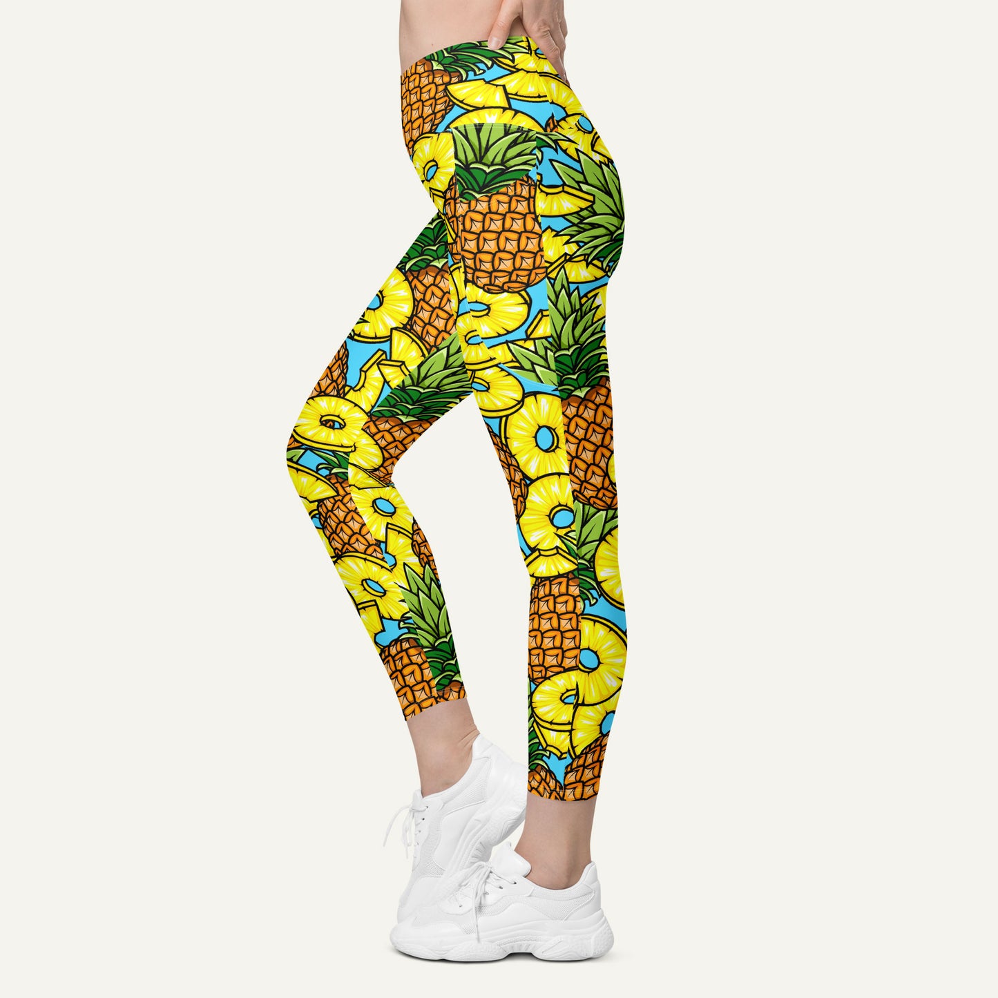 Pineapples High-Waisted Crossover Leggings With Pockets