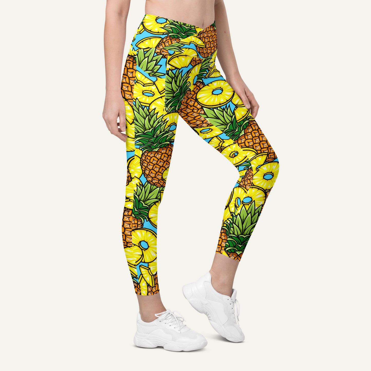 Pineapples High-Waisted Crossover Leggings With Pockets