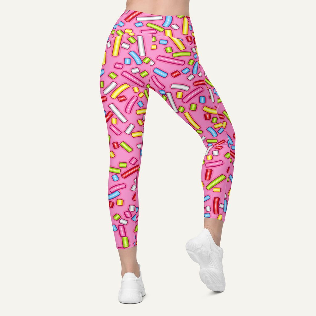 Pink Donut Sprinkles Crossover Leggings With Pockets