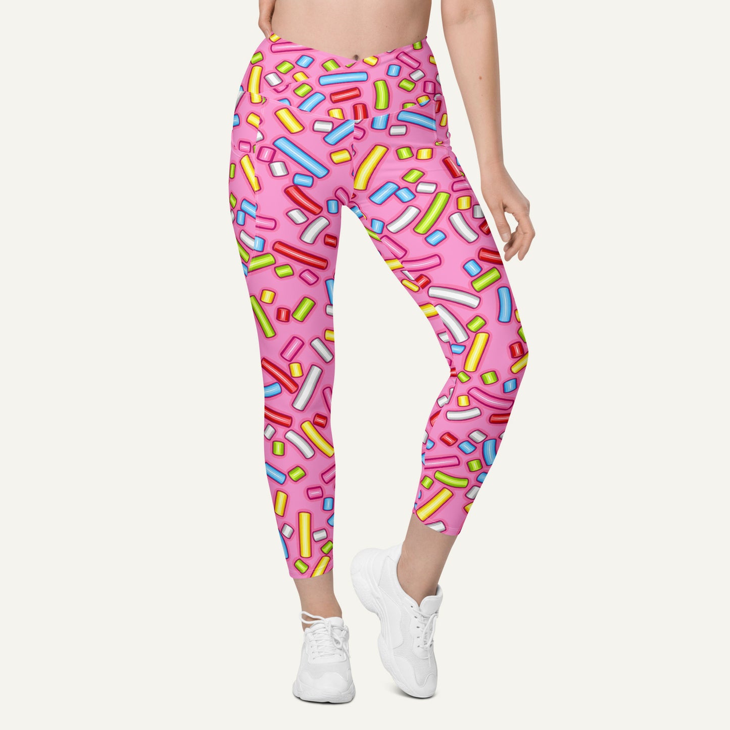 Chocolate Donut Sprinkles High-Waisted Crossover Leggings With Pockets