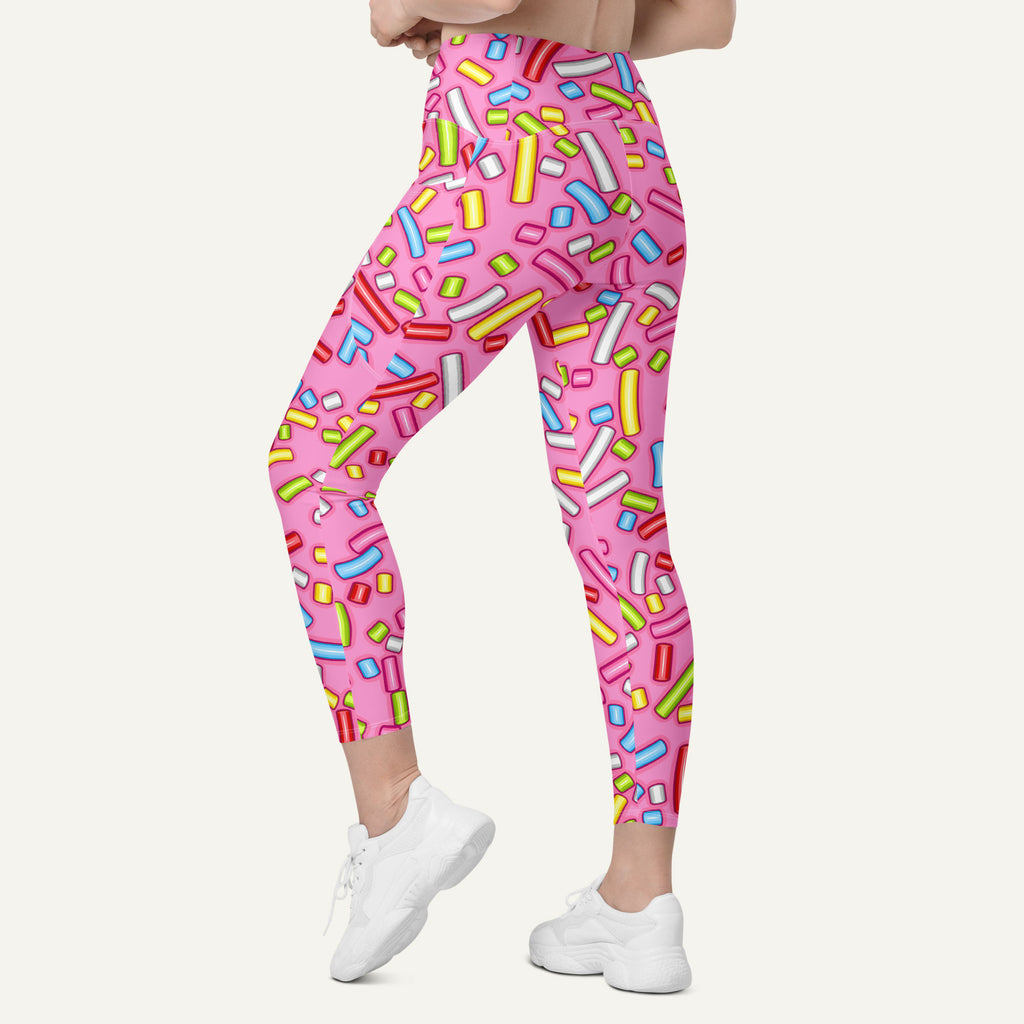 Pink Donut Sprinkles Crossover Leggings With Pockets