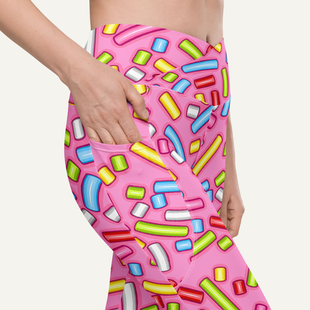 Pink Donut Sprinkles Crossover Leggings With Pockets