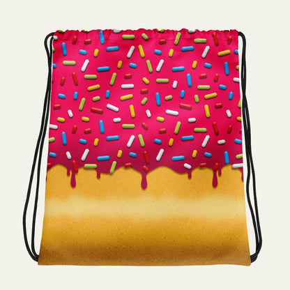 Pink Glazed Donut With Sprinkles Drawstring Bag