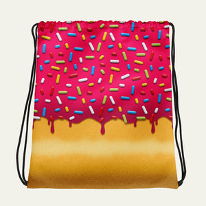 Pink Glazed Donut With Sprinkles Drawstring Bag