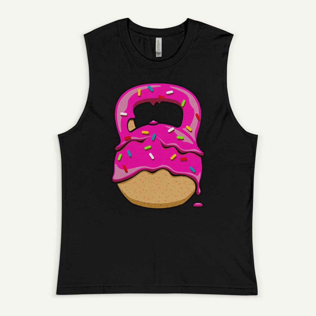 Pink-Glazed Donut With Sprinkles Kettlebell Design Men’s Muscle Tank