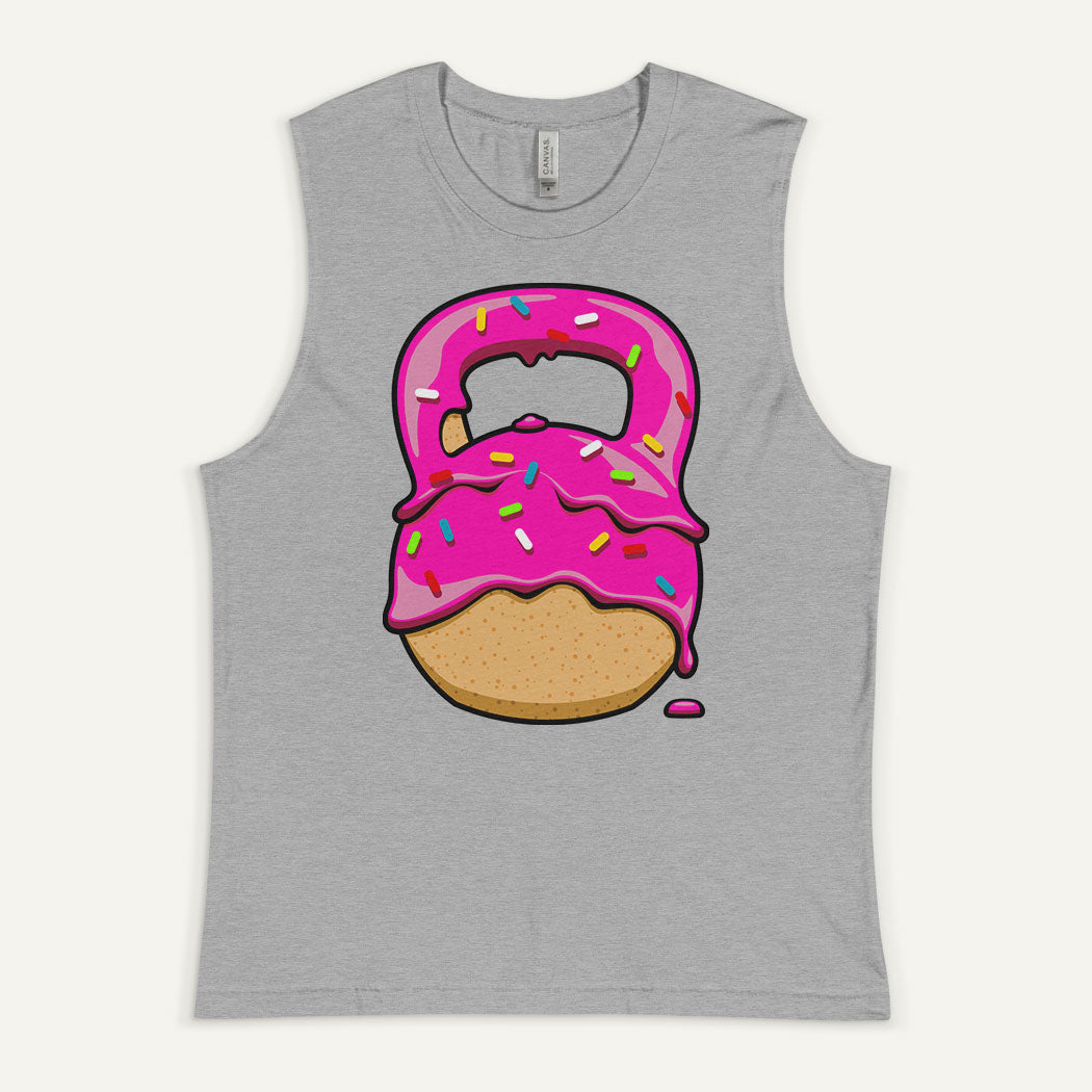 Pink-Glazed Donut With Sprinkles Kettlebell Design Men’s Muscle Tank