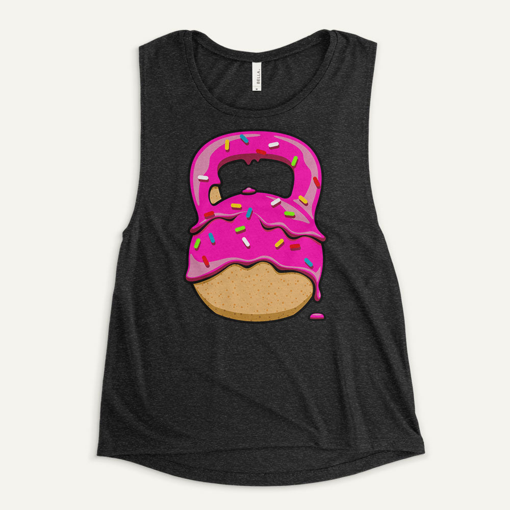 Pink-Glazed Donut With Sprinkles Kettlebell Design Women’s Muscle Tank