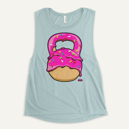 Pink-Glazed Donut With Sprinkles Kettlebell Design Women’s Muscle Tank