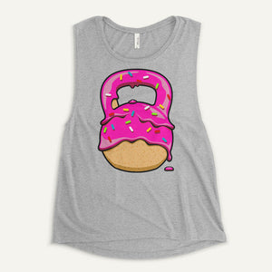Pink-Glazed Donut With Sprinkles Kettlebell Design Women’s Muscle Tank